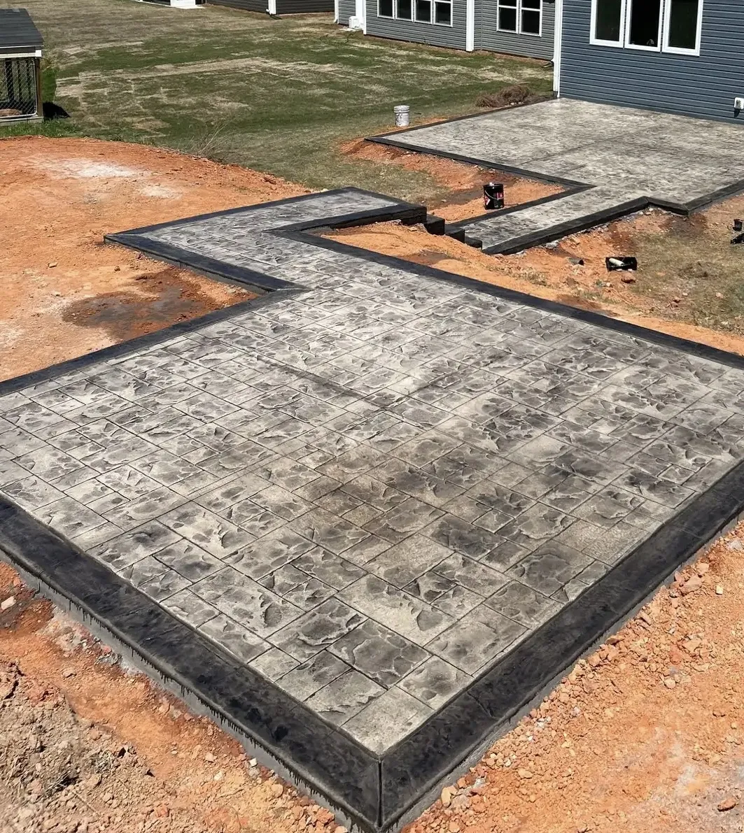 Stamped concrete patio and walkways around a home